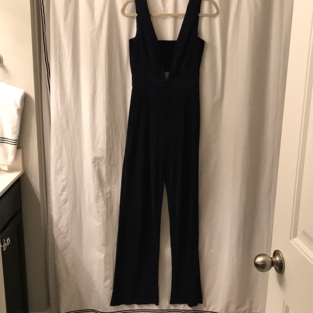 Navy Blue Party Jumpsuit with Velvet